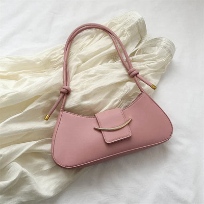 PU Leather Shoulder Bag – Minimalist Underarm Baguette Handbag