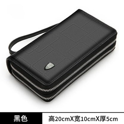 Top Layer Leather Men S Double Zipper Wallet Mobile Phone Storage Multi-Function Large Capacity Hand