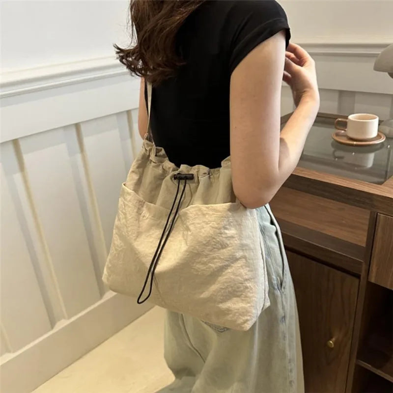 Nylon Drawstring Hobo Shoulder Bag Women Large Capacity Crossbody