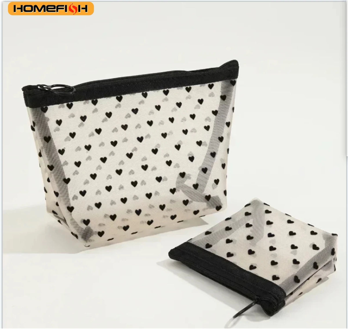 Homefish Heart Pattern Transparent Mesh Cosmetic Bag