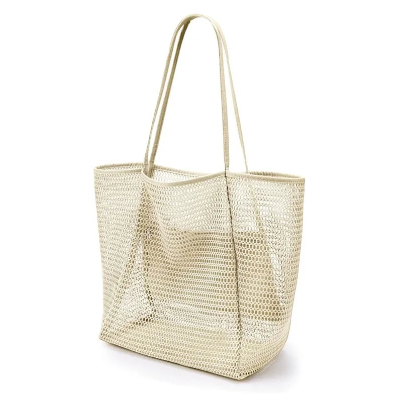 Lightweight Mesh Large Capacity Tote Bag Breathable Openwork Women Shoulder Purse