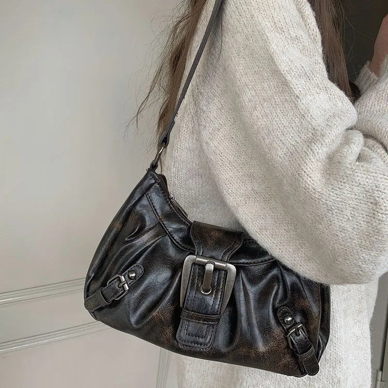 Punk Motorcycle-Style Retro Underarm Bag Multi-Functional Large-Capacity Versatile Shoulder Bag