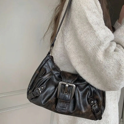 Punk Motorcycle-Style Retro Underarm Bag Multi-Functional Large-Capacity Versatile Shoulder Bag