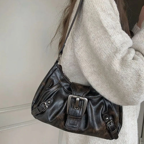Punk Motorcycle-Style Retro Underarm Bag Multi-Functional Large-Capacity Versatile Shoulder Bag