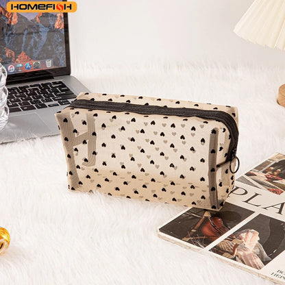 Homefish Heart Transparent Mesh Makeup Bag Multifunction Portable Women Cosmetic Storage Pouch