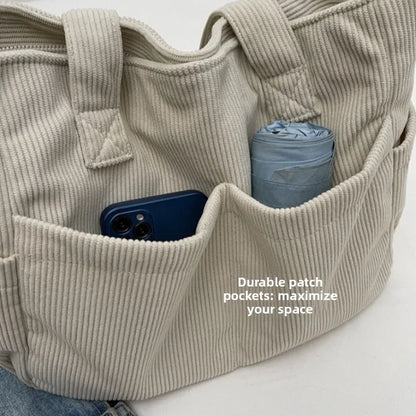 Corduroy Tote Bag – Large Shoulder Handbag for Women