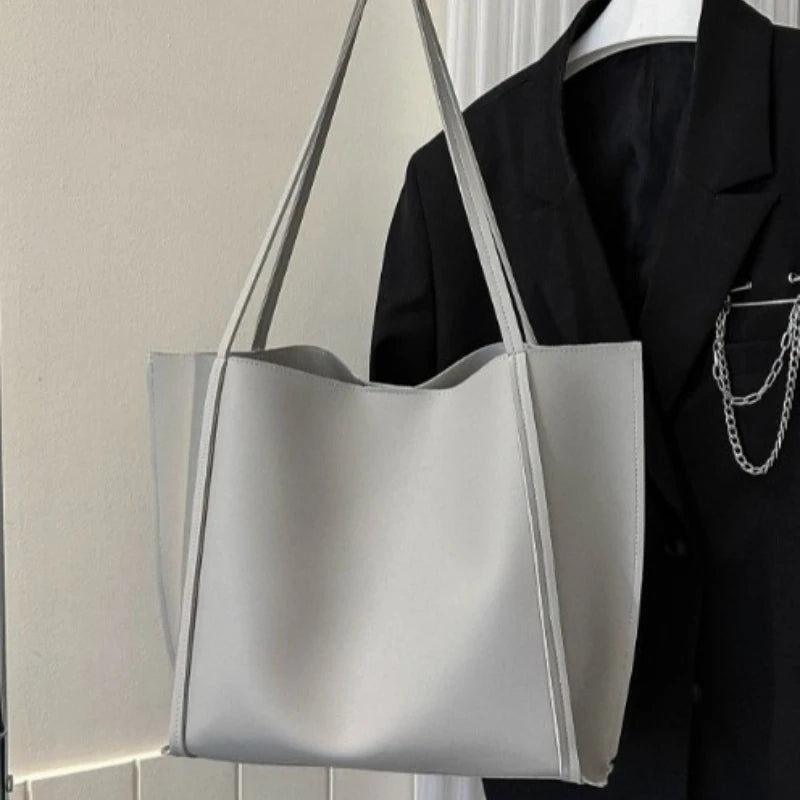 Large Capacity Tote Bag with Inner Pouch – Faux Leather