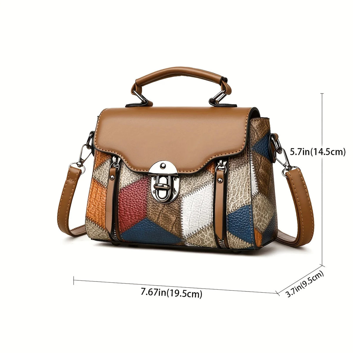 Retro Patchwork Crossbody Bag – Anti-Theft Women’s Satchel Handbag