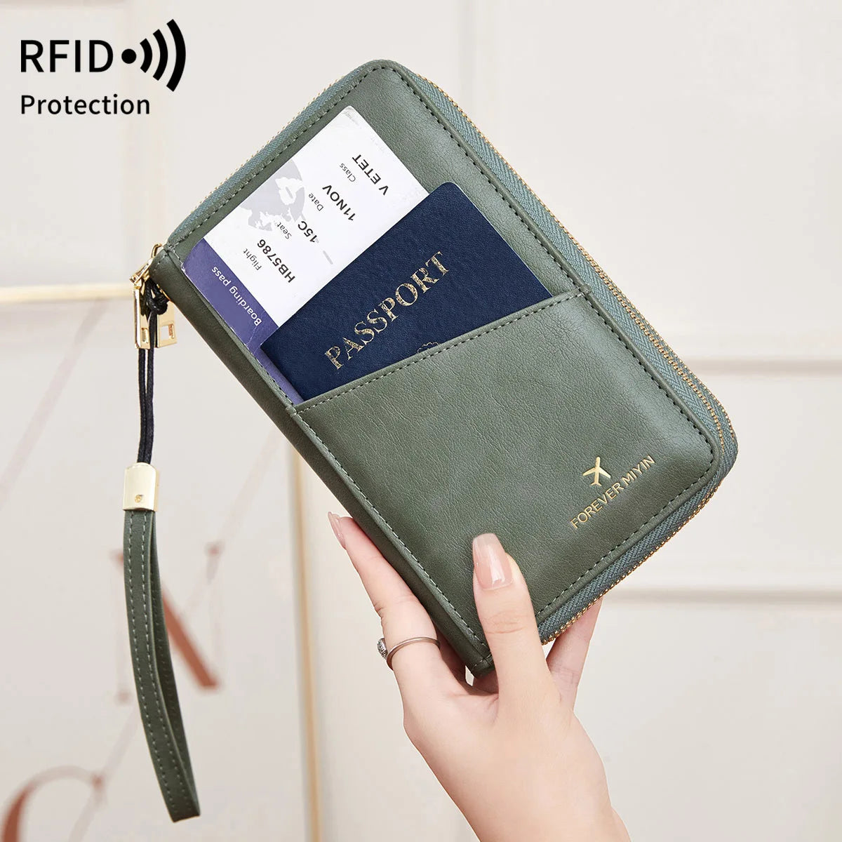 Rfid Security Brush Passport Multi-Function Storage Documents Air Tickets Travel Long Double Zipper