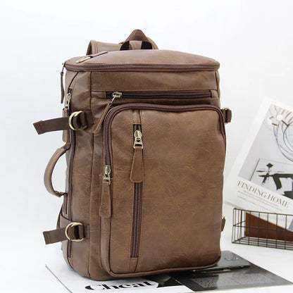 14-Inch Computer Bag Pu Leather Retro Multi-Functional Men S Backpack - Waterproof