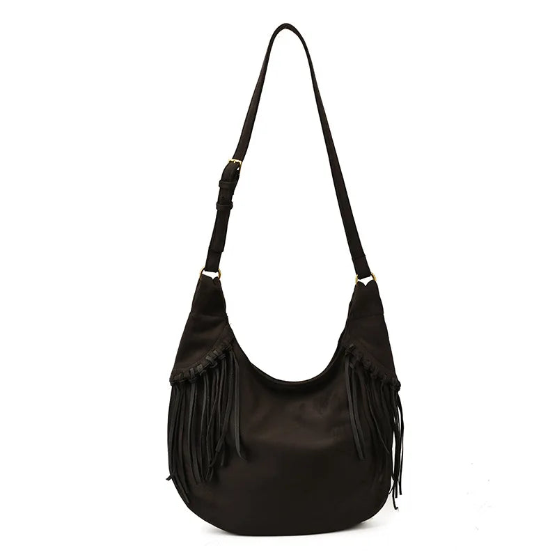 Vintage Suede Tassel Crossbody Bag – Large Capacity Shoulder Hobo Bag for Women