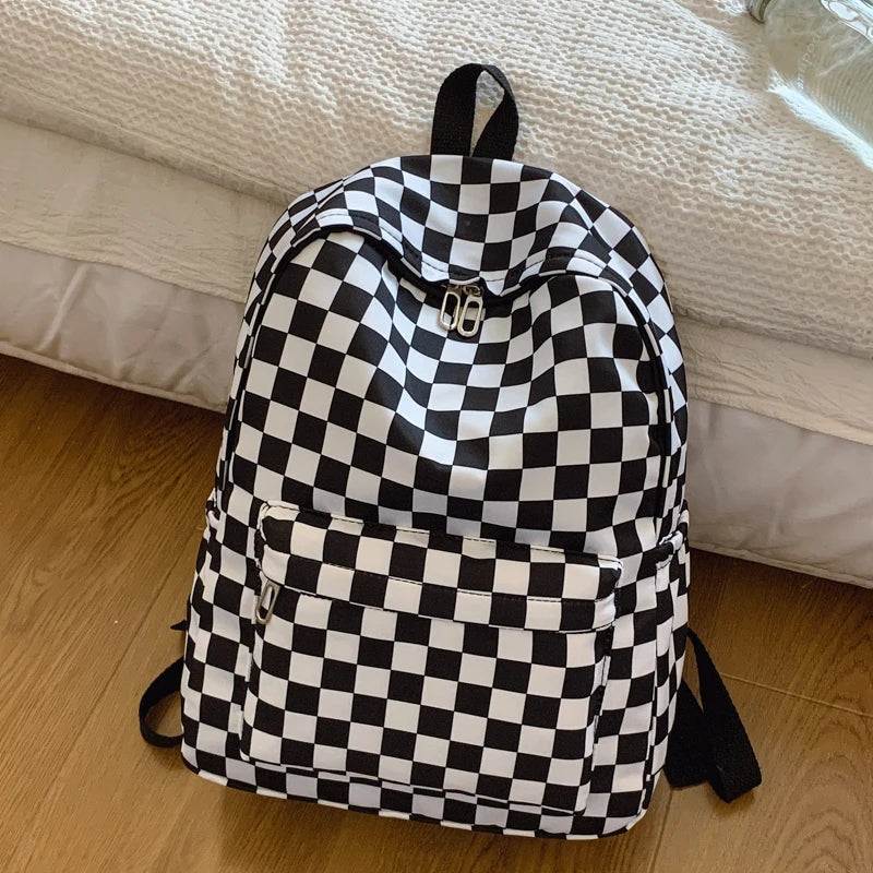 Checkerboard Laptop Backpack Women - Print Crossbody Set Multi Pocket Adjustable Straps Campus