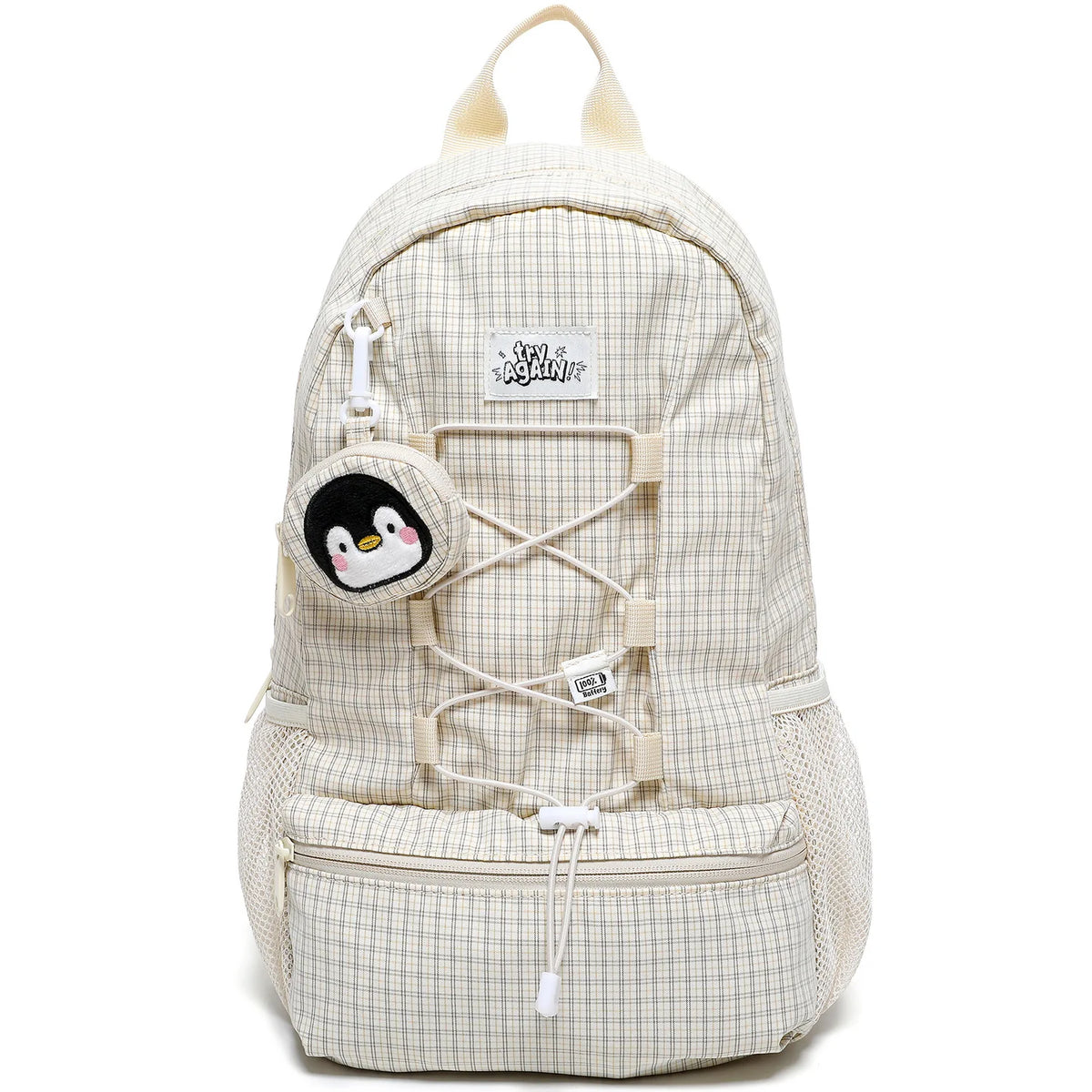 Drawstring Checkered Striped Backpack Polyester Lightweight Workwear