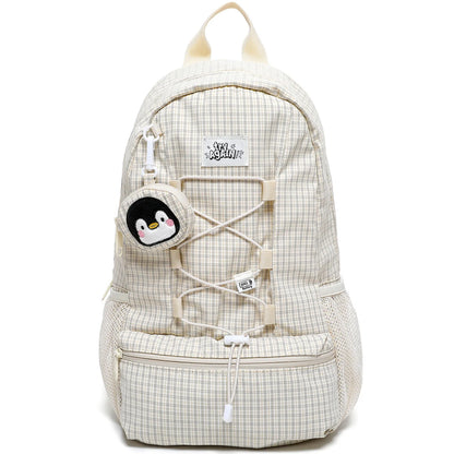 Drawstring Checkered Striped Backpack Polyester Lightweight Workwear