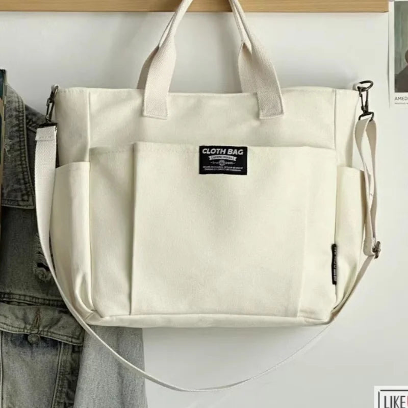 Large Canvas Tote Bag – Minimalist Shoulder & Crossbody Commuter Bag