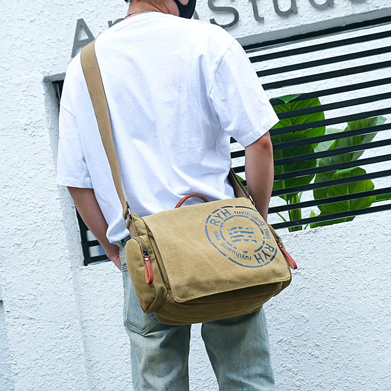 Canvas Men S Multi-Layer Shoulder Bag Business Leisure Handheld Cross-Body Documents Computer