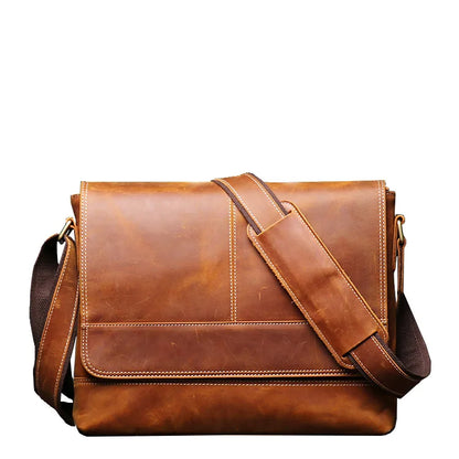 Crazy Horse Leather Crossbody Bag Men S Vintage Aged Genuine Leather Single-Shoulder
