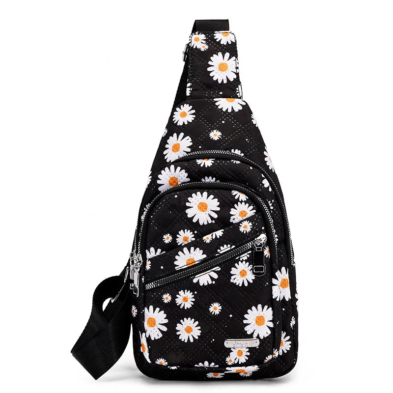 Quilted Sling Crossbody Bag with Adjustable Strap & Multi-Zip Pockets