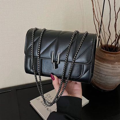 Luxury Fashionable Chain Bag Solid Color Pu Leather Women Crossbody Quilted Shoulder Daily Use