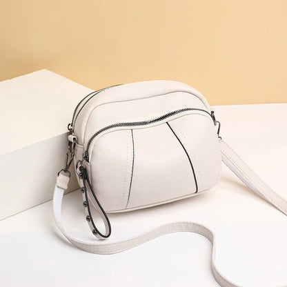 Solid Color Fashionable Rivet Zipper Women's Mobile Phone Bag Simple Soft Leather Shoulder Crossbody Small Square Bag Handbag