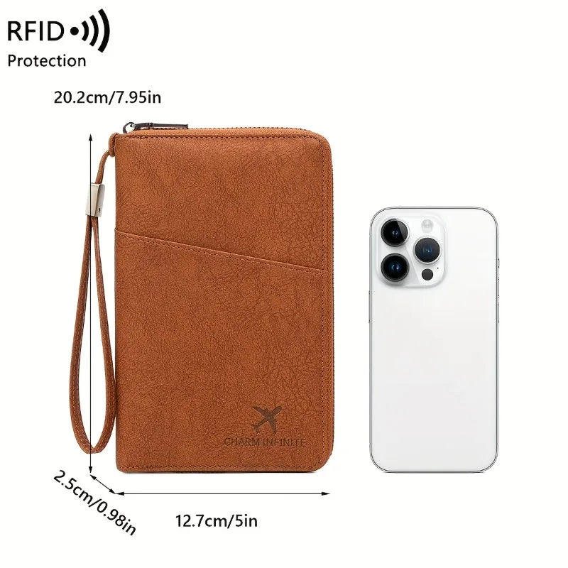 RFID Blocking Passport Holder Wallet with Wrist Strap