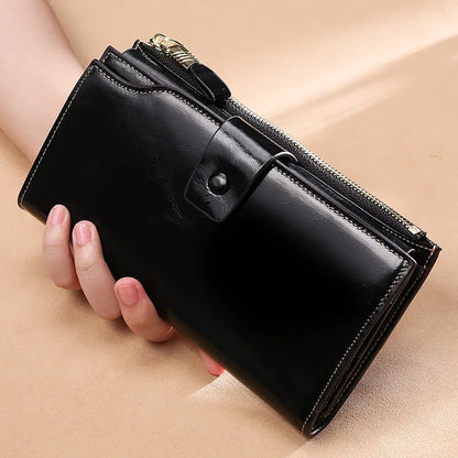 Genuine Leather Long Women S Wallet Rfid Anti-Theft Brush Multi-Slot Retro Oil Wax Hand-Held