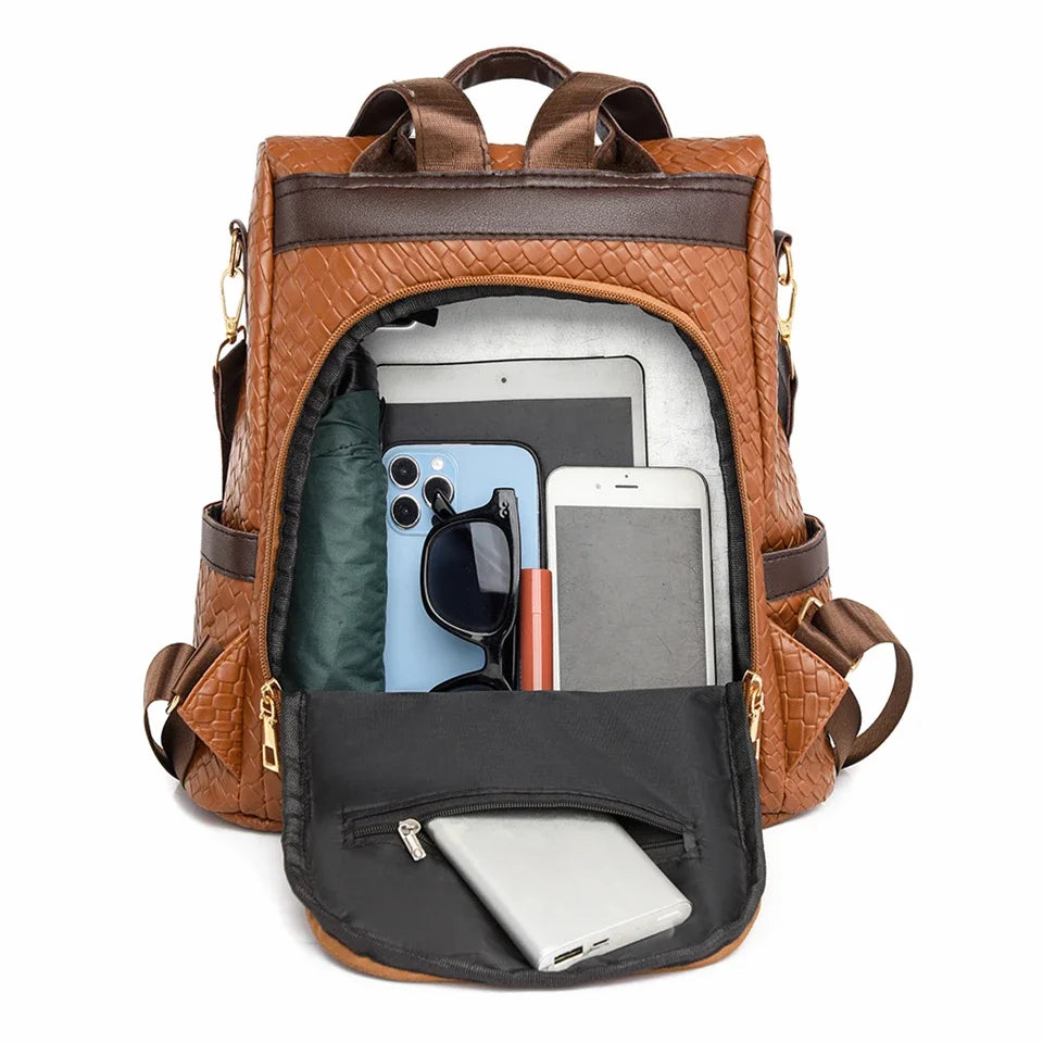 Designer PU Leather Backpack for Women – Large Capacity Travel Bag