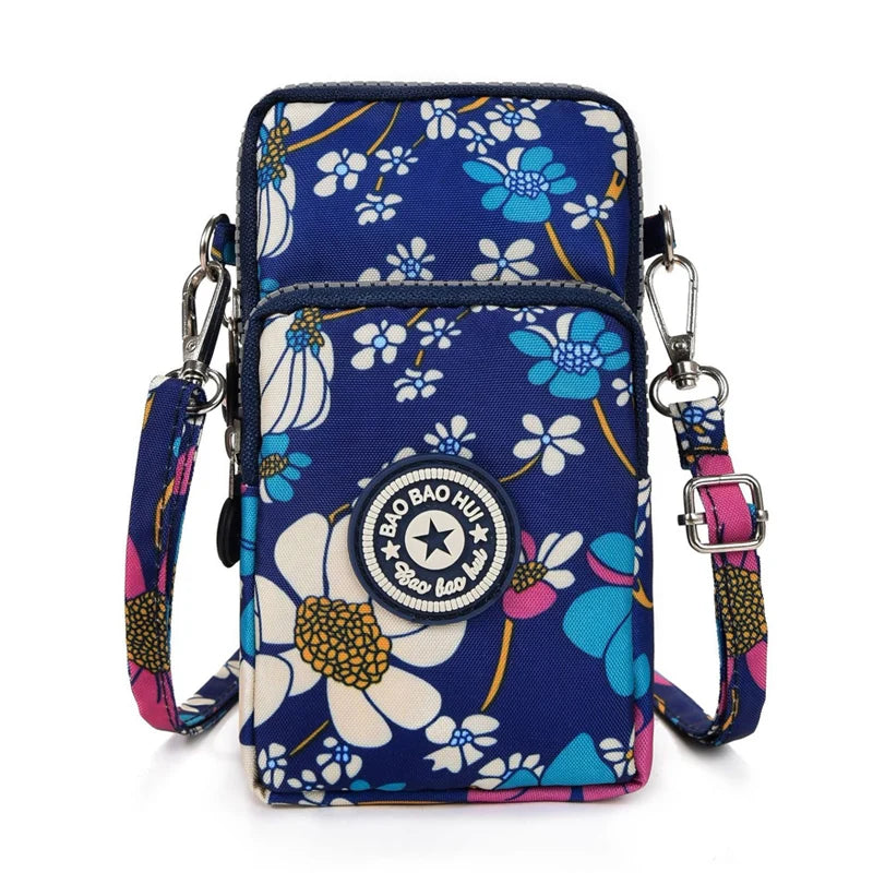 Multi Pattern Printed Crossbody Phone Bag Lightweight Nylon Purse Adjustable Strap Mini Shoulder