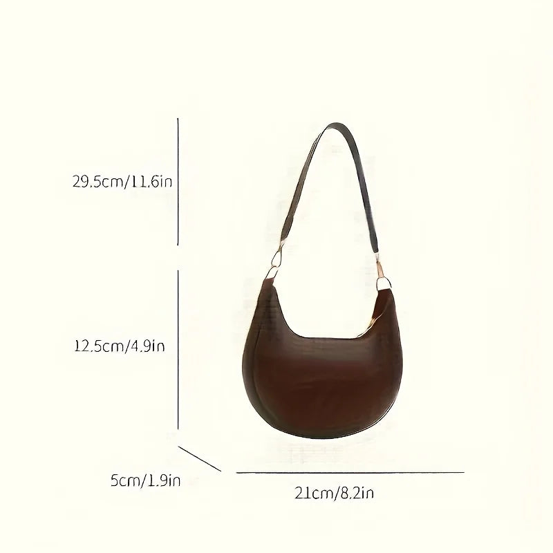 Vintage Tote Bag – Retro Half Moon PU Leather Shoulder Handbag with Detachable Strap