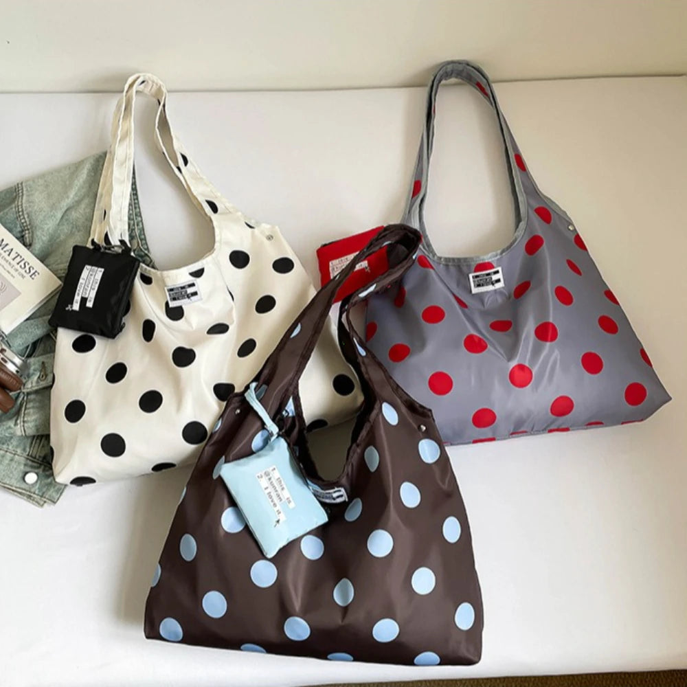 Spring Polka Dot Double-Sided Crossbody Bag Korean Style Large-Capacity Lace-Up Shoulder Bag