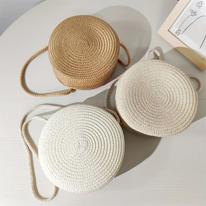 Round Woven Straw Crossbody Bag for Women – Boho Chic