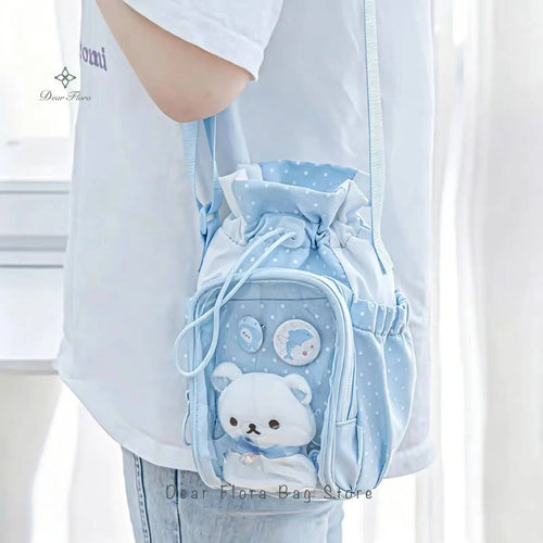 Cute Polka Dot Ita Crossbody Bag with Clear Window & Drawstring