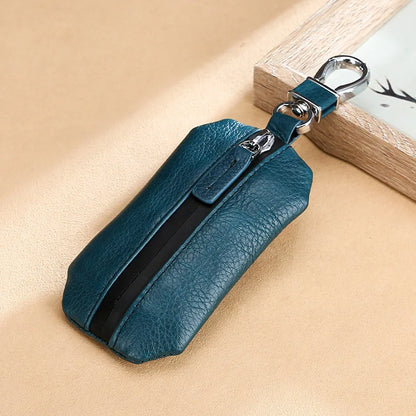 Genuine Leather Car Key Case Cowhide Lychee Pattern Universal Car Key Cover - Waterproof