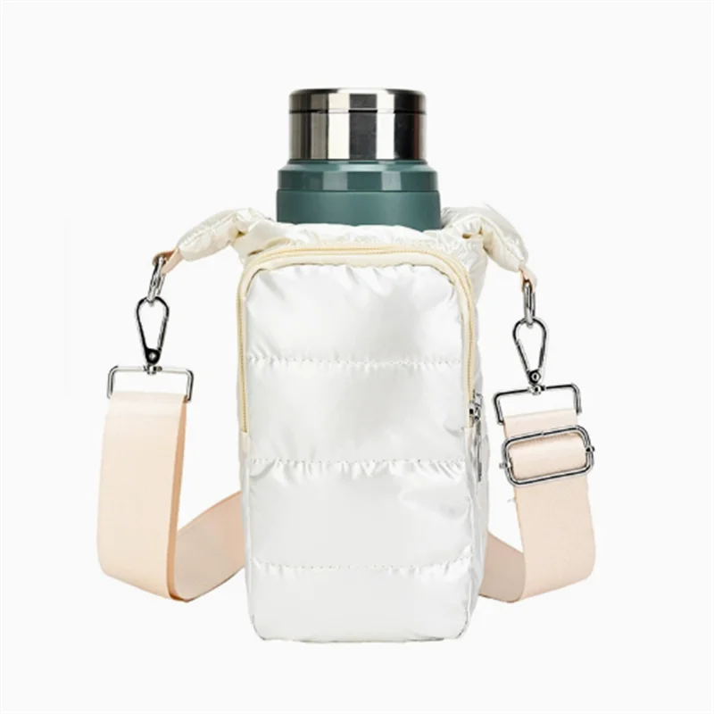 Water Bottle Carrier Crossbody Bag – Puffer Sling Holder with Pocket