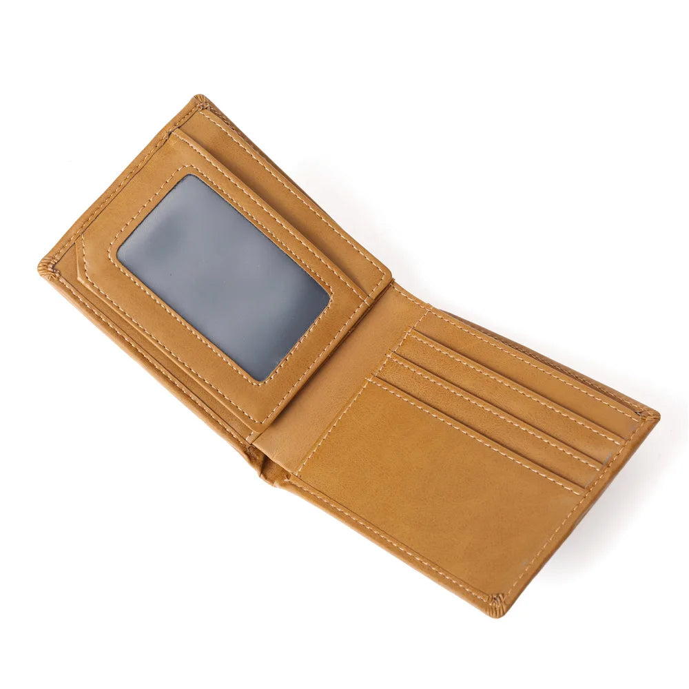 Left Right Loose-Leaf Pu Yellow Brown Men S Wallet Multi-Clip Short Money Clip Laser Engraving