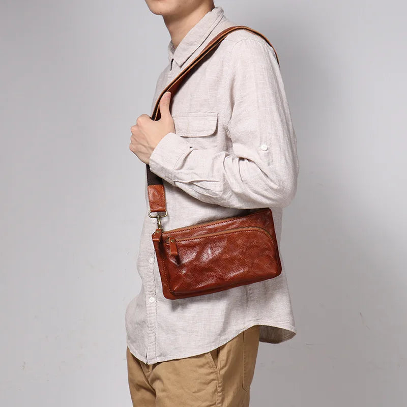 Retro Men S Genuine Leather Single-Shoulder Hand-Grabbed Cowhide Simple Crossbody Bag