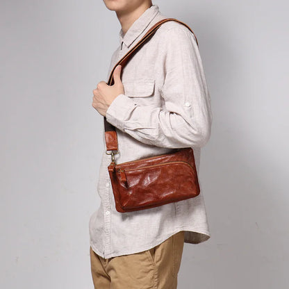 Retro Men S Genuine Leather Single-Shoulder Hand-Grabbed Cowhide Simple Crossbody Bag