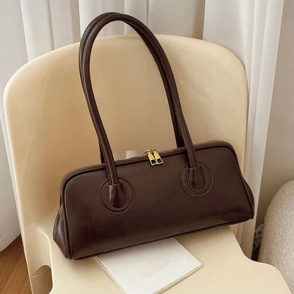 Retro Leather Baguette Shoulder Bag – Elegant Women's Handbag