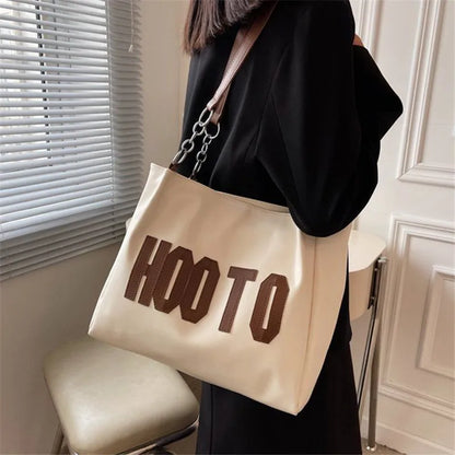 Solid Color Shoulder Bag Trendy Letters Tote Bag Canvas Campus Handbag Women Office
