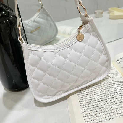 Chic Quilted Pu Handbag Shoulder Bag Women Daily Use Large Capacity Underarm Bag Zipper Closure