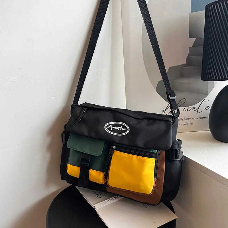 Large Capacity Contrast Color Tote Men Women Shoulder Casual Crossbody Bag