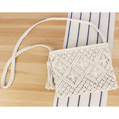 Bohemian Woven Rope Crossbody Bag with Tassel Detail