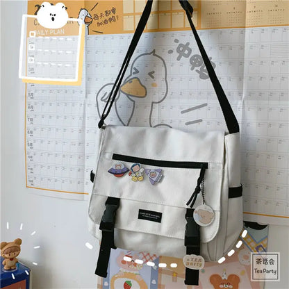 Harajuku Canvas Messenger Bag – Cute Badge Crossbody