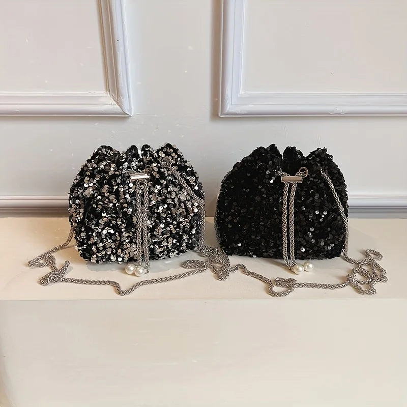 Sequin Bucket Bag with Chain Strap – Glam Mini Crossbody