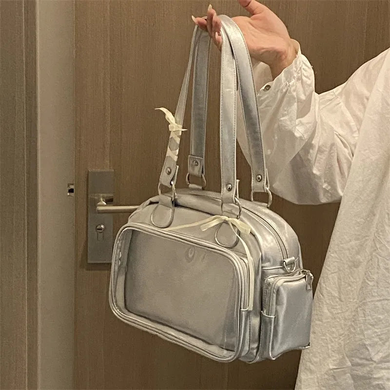 Patent Leather Bow Shoulder Bag – Dual Handle & Crossbody