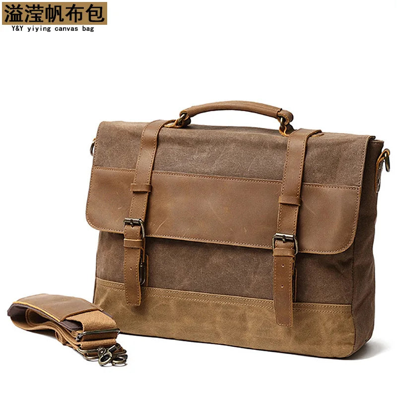 Men S Canvas Shoulder Crossbody Bag Clap Large Capacity Travel Business Briefcase Laptop