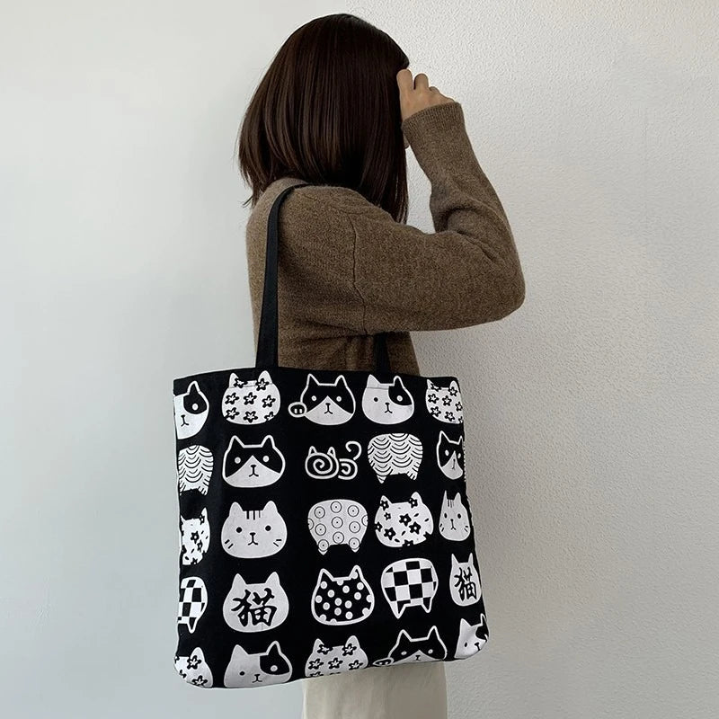 Canvas Tote Bag – Large Capacity Cute Print Shoulder Bag
