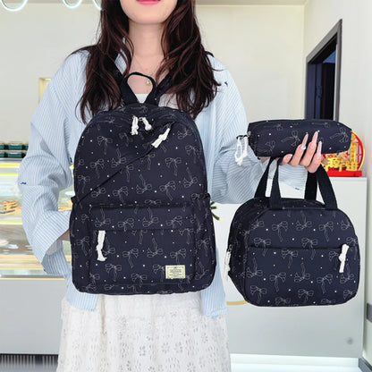 Elegant Sweet Bow Print Three Piece Backpack Set Nylon Lightweight Large Capacity Campus Commuting