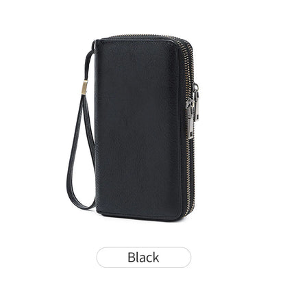 Rfid Men S Business Wallet Double Zipper Long Retro Large Capacity Women Hand