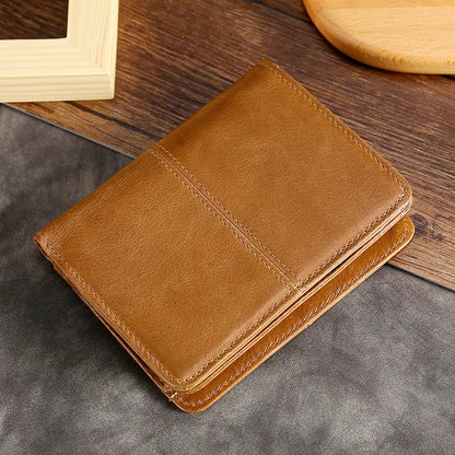 Oil Wax Leather Men S Short Wallet Zipper Pocket Coin Purse